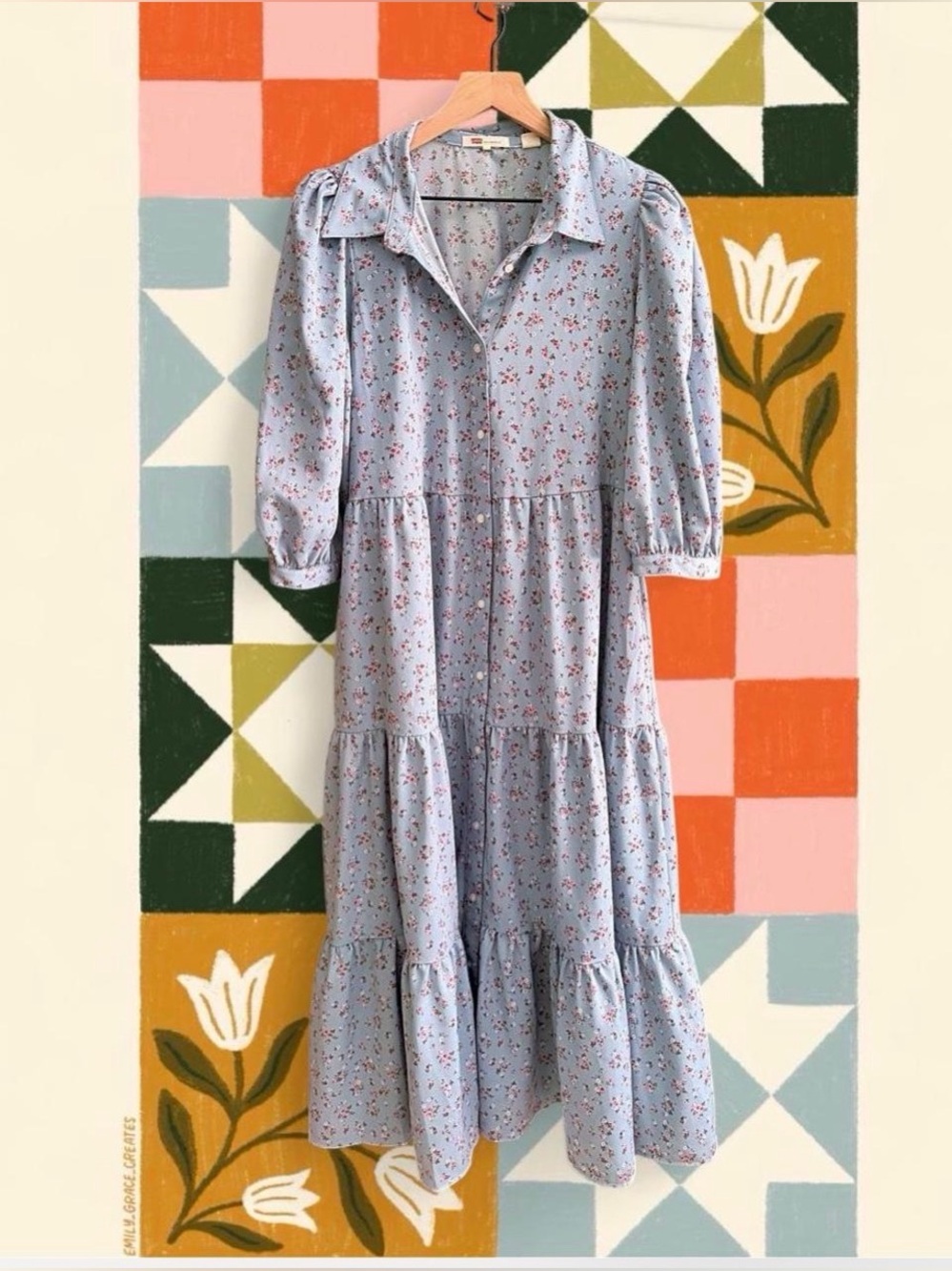 Levi's Light Blue Floral Tiered Maxi Dress